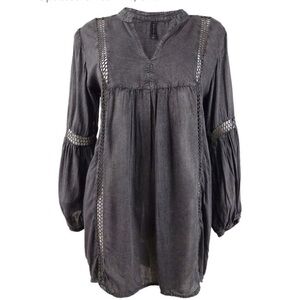 Raviya Women's Swim Cover-Up 3/4 Sleeve Tunic V-Neck Charcoal Gray Sz L NWT